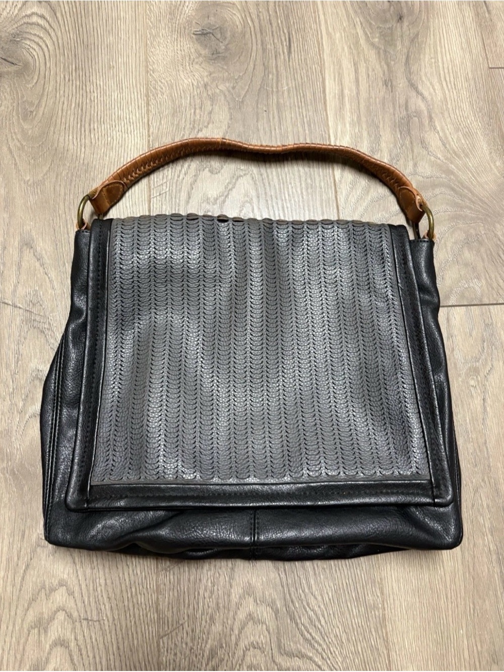 Free People Golden Valley Vegan Leather Messenger Bag Black